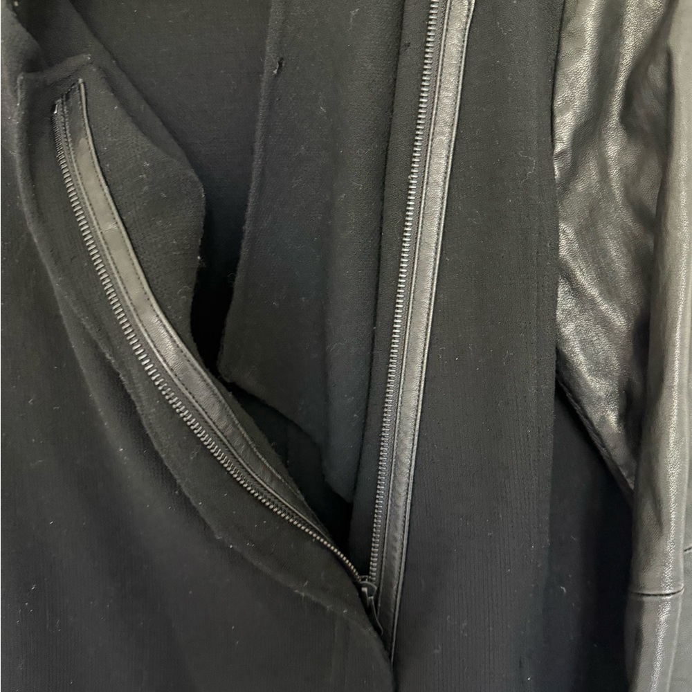 Women's Black Jacket with Leather Sleeves - Picture 7 of 9